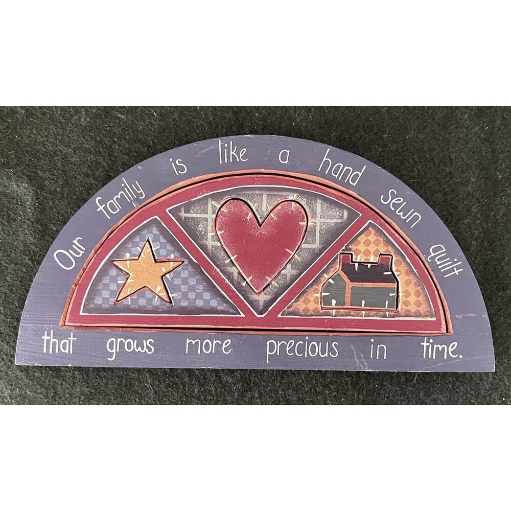 Quilting Wood Wall Hanging Table Top Picture "Family is Like a Hand Sewn Quilt"